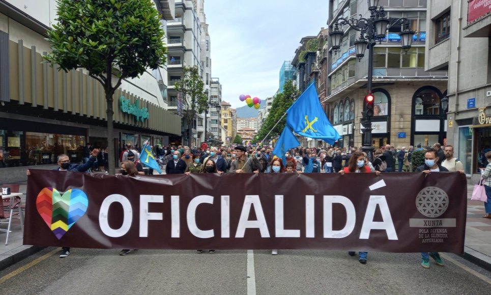 Manifestación pola 'oficialidá' do asturiano celebrada este ano. Foto: Xunta pola Defensa de la Llingua Asturiana.