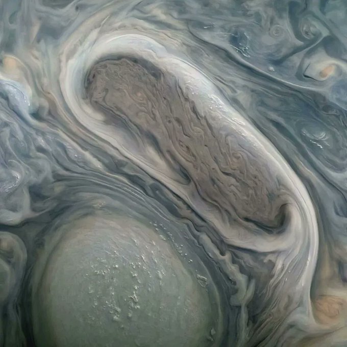 Vista tridimensional dunha tormenta xigante de Xúpiter. Foto: JunoCam / Kevin M. Gill