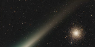 O cometa Leonard xunto o cúmulo estelar M3. Foto: Dan Bartlett