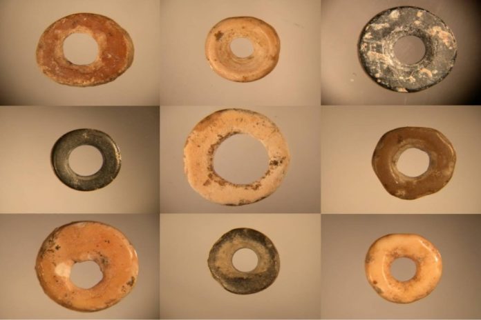 Imaxes de microscopio dixital de contas arqueolóxicas de cáscara de huevo de avestruz. / Jennifer Miller