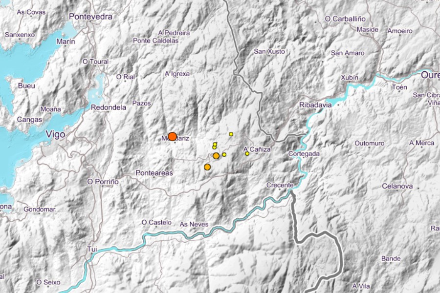 Mapa onde se pode apreciar algúns dos terremotos que tiveron lugar nos últimos días. Instituto Geologíco Nacional.