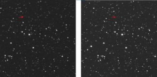 O movemento do James Webb no ceo de Forcarei tras dous minutos de exposición. Foto: Hugo González/Observatorio Astronómico de Forcarei