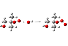 Reacción: ROO + OH → ROOOH (átomos de osíxeno en vermello). Trióxidos. Foto: Universidade de Copenhague