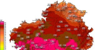 Temperaturas máximas rexistradas onte en Galicia. Crédito: Meteogalicia