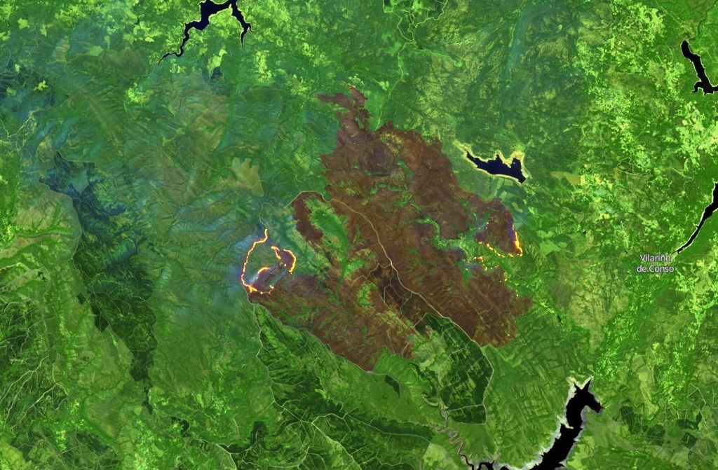 Superficie queimada no incendio do Invernadeiro. Crédito: Sentinel-2