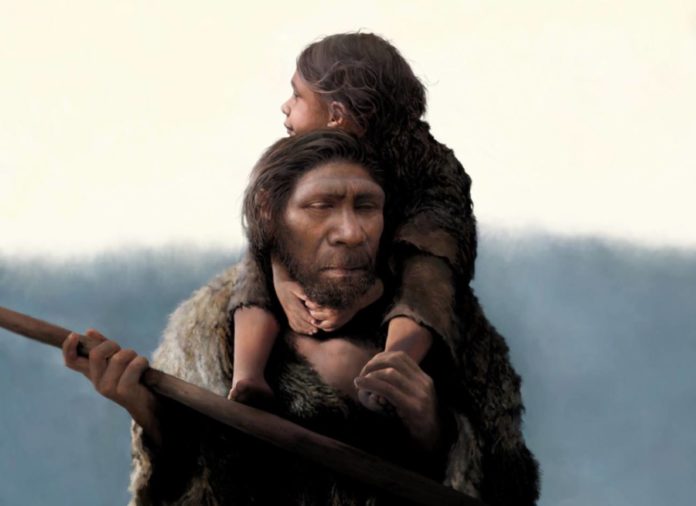 Un pai neandertal e a súa filla. Crédito: Tom Bjorklund