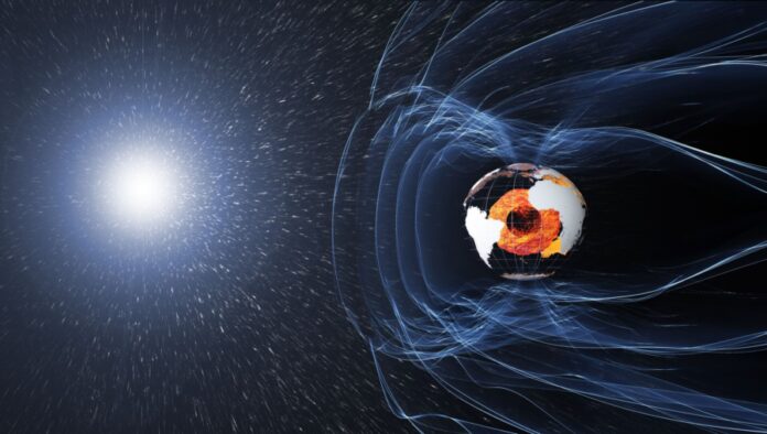Representación do campo magnético terrestre. Crédito: ESA