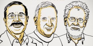 Os físicos gañadores do Nobel Alain Aspect, John F. Clauser e Anton Zeilinger.