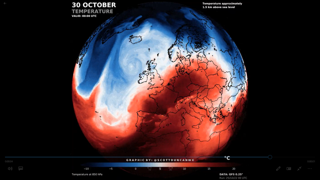 Infografía das temperaturas alcanzadas en Europa durante o último día de outubro | Scott Duncan
