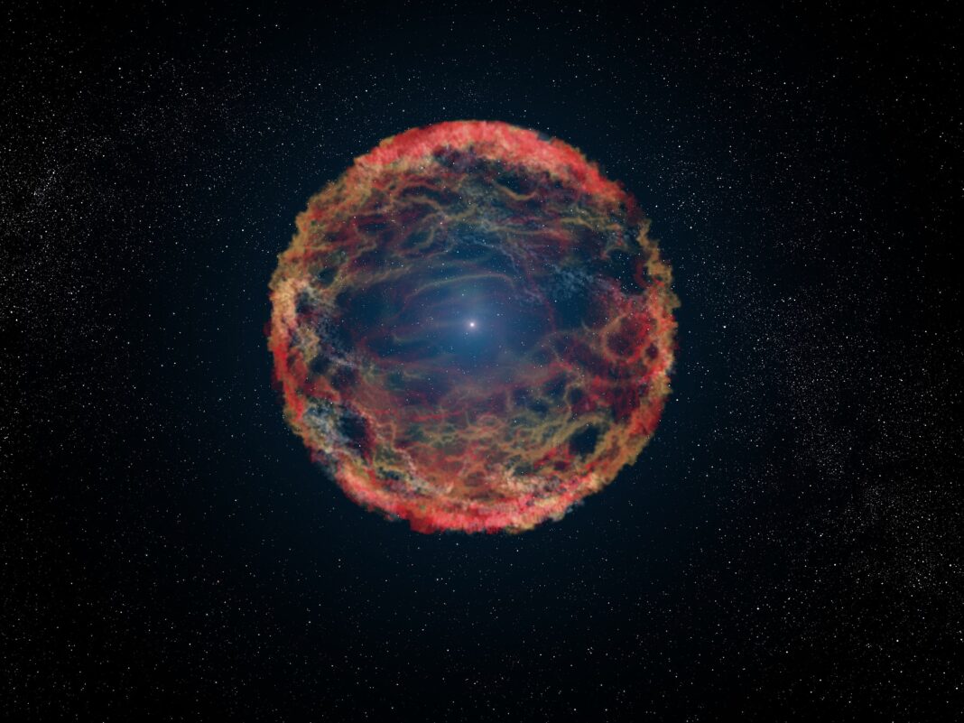 Impresión artística da supernova 1993J na galaxia M81. Crédito: NASA / ESA / G. Bacon