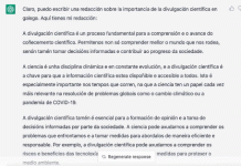 O chat de intelixencia artificial escribiu un artigo sobre a importancia da divulgación científica en galego.