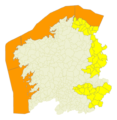Alerta laranxa en todo o litoral galego. Crédito: Meteogalicia
