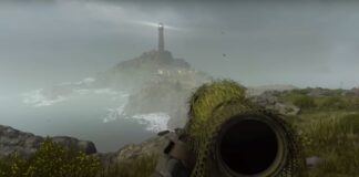 Escena do videoxogo, onde se pode ver o faro de cabo Vilán cuberto de néboa.