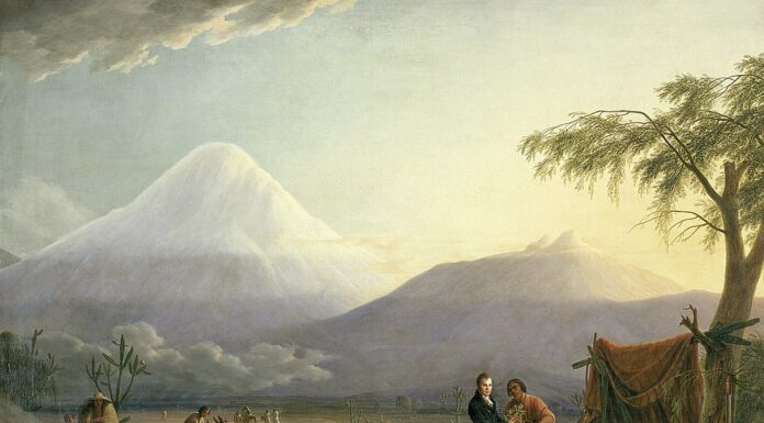 Alexander von Humboldt e Aimé Bonpland ao pé do volcán Chimbonazo, en Ecuador. Cadro de Friedrich Weitsch, en 1810. Foto: Wikipedia