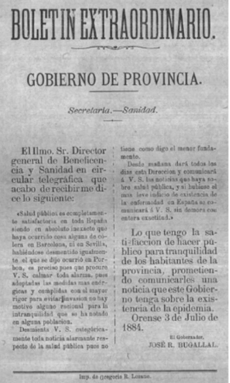 Bando Gobernador Civil sobre o cólera (1884)