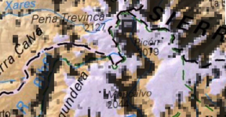 Sombra proxectada por Pena Trevinca no día da eclipse total de Sol. Captura de pantalla do visualizador de eclipses do Instituto Xeográfico Nacional.