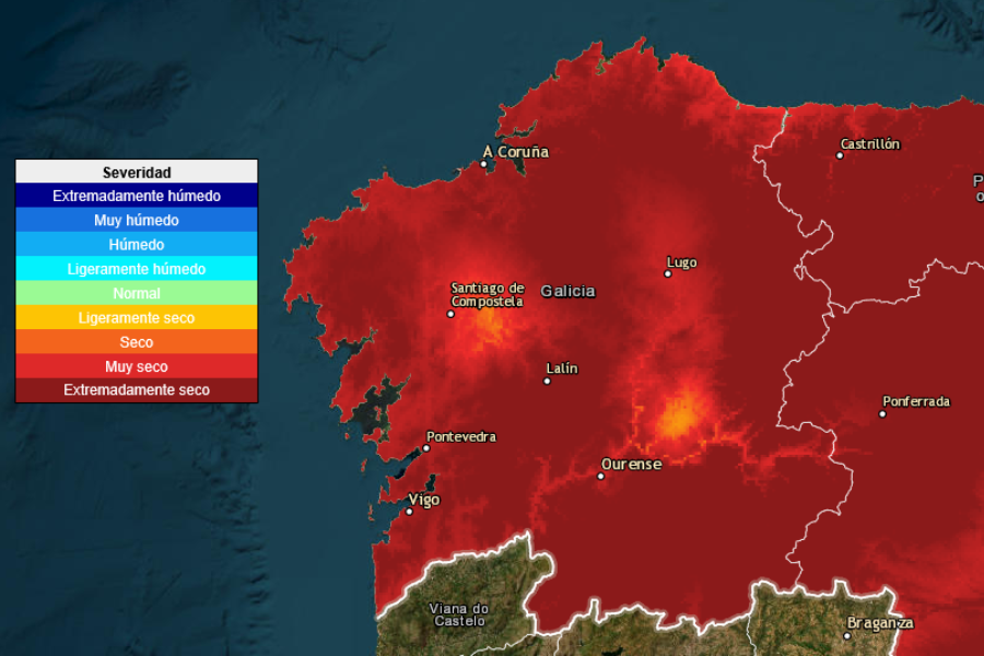 Visor da Aemet indicando o nivel de seca meteorolóxica de Galicia