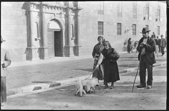Muller levando porcos á Feira do Gando. Imaxe: Ruth Matilda Anderson, a través da Hispanic Society of America