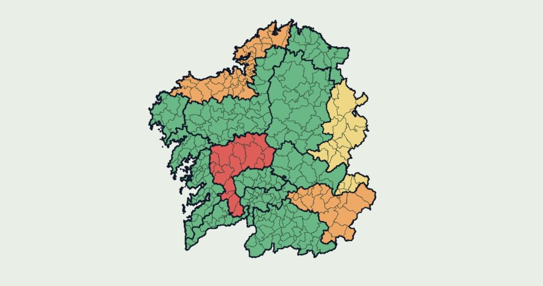 Mapa das alertas de calor activadas para o venres.