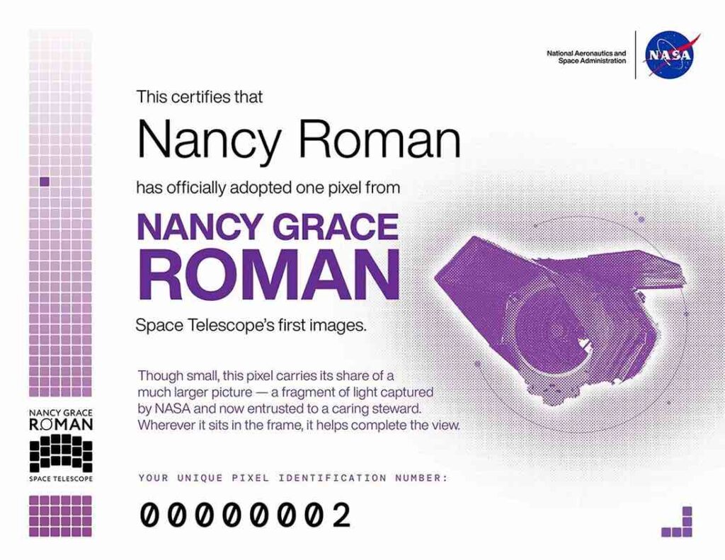 Modelo de certificado de obtención do píxel da imaxe do Nancy Grace Roman. Foto: NASA