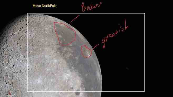 Captura de pantalla da tableta dun membro da tripulación da misión Artemis II, tomada o 6 de abril de 2026, que mostra notas manuscritas superpostas a unha visualización da Lúa. Á dereita obsérvase o lado que vemos desde a Terra: o lado próximo. As notas sinalan matices nas cores que os membros da tripulación podían apreciar desde a nave espacial Orion. Foto: NASA